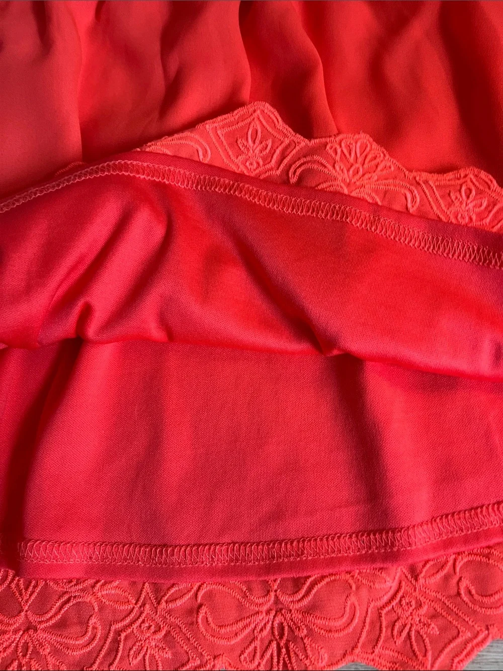 dina be Coral-Red Scalloped Embroidered Skater Skirt